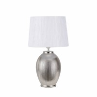 Distribuidor - Lâmpadas Diversas | Sobre Mesas Decoração | SOBREMESA CERAMICA SAIMA 1XE27 PLATA BRILLO C/PANT BLANCA 51X30X30 CM Ref: 138871010